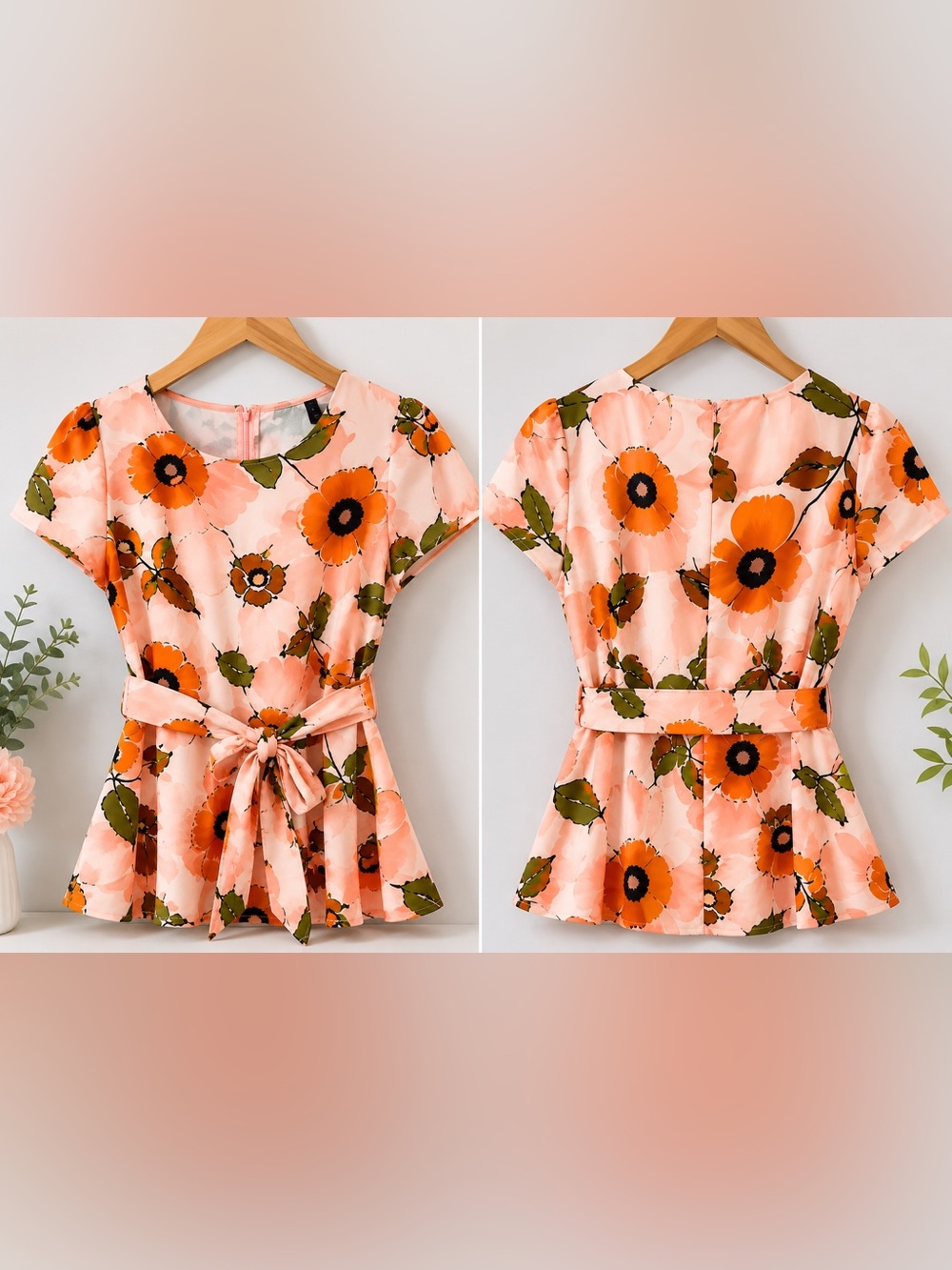 Ann Taylor Factory Floral Peplum Blouse with Tie Waist - Size L 🌸